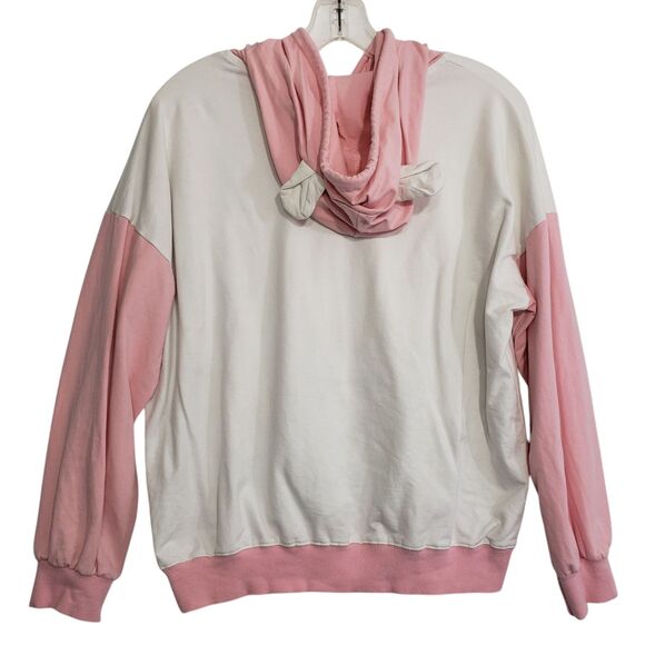 Adorable Women's Hooded Pink and White Pullover Sweater, Est. Size Medium - Picture 3 of 11